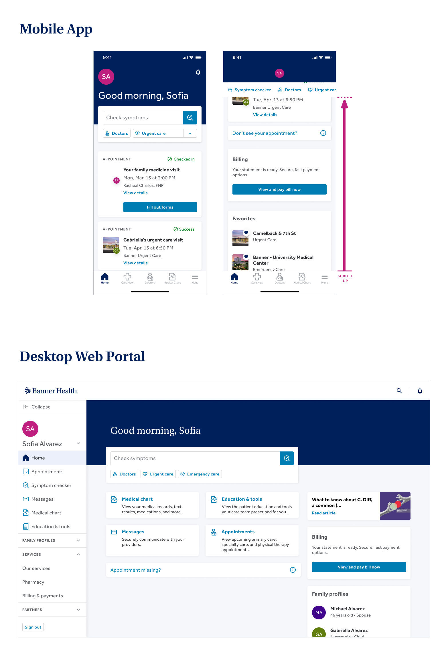 SSO billing tile designs for portal and mobile app